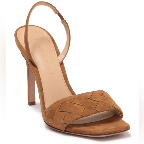 VERONICA BEARD Augustina Tan Braided Suede Slingback Heel Sandals In Pecan 9.5 - Picture 1 of 16